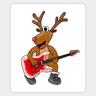 Christmas Guitarist Rudolf The Reindeer Electric Guitar Magnet